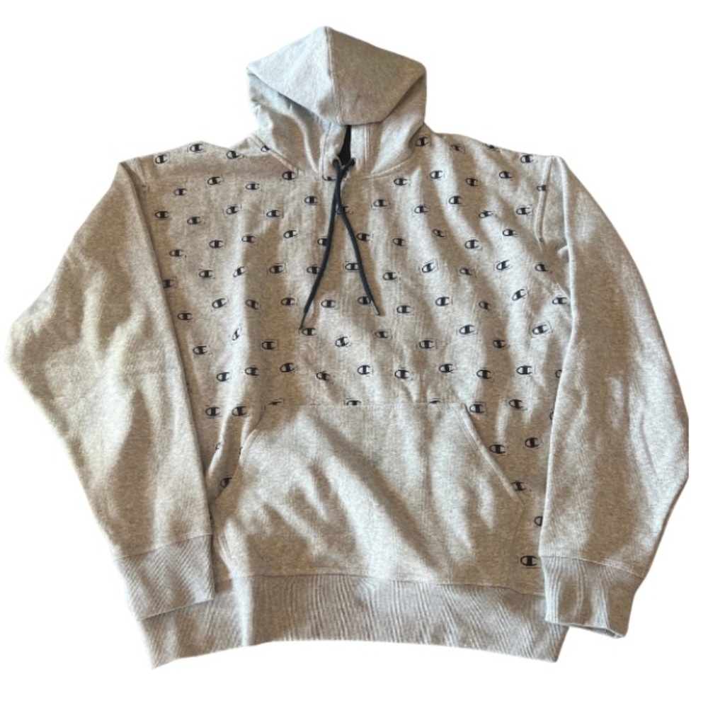New - Champion Logo Light Gray Logo Hoodie